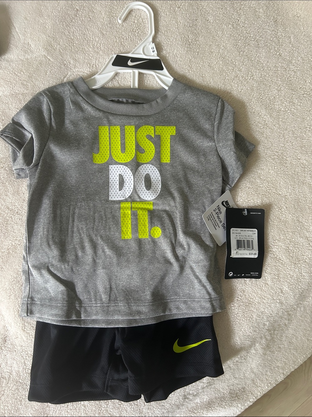 Nike Kids' Gray 'Just Do It' Short Sleeve Tee with Black Shorts NWT